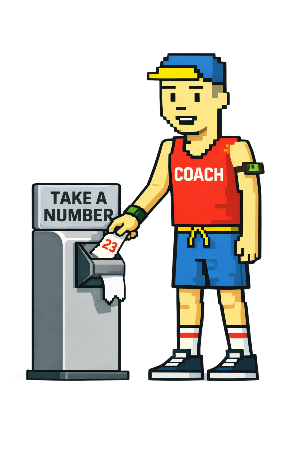 Coach illustration pulling ticket from a machine